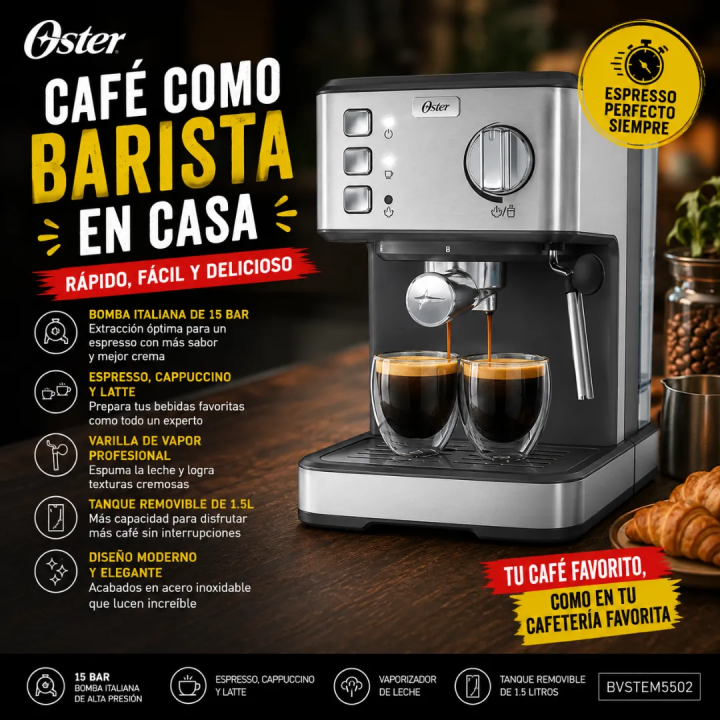 Combo Oster Cafetera BVSTEM5502 y Sandwichera CKSTSM400