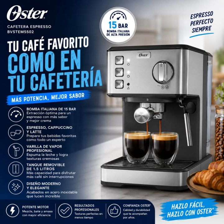 Combo Oster Cafetera BVSTEM5502 y Sandwichera CKSTSM400