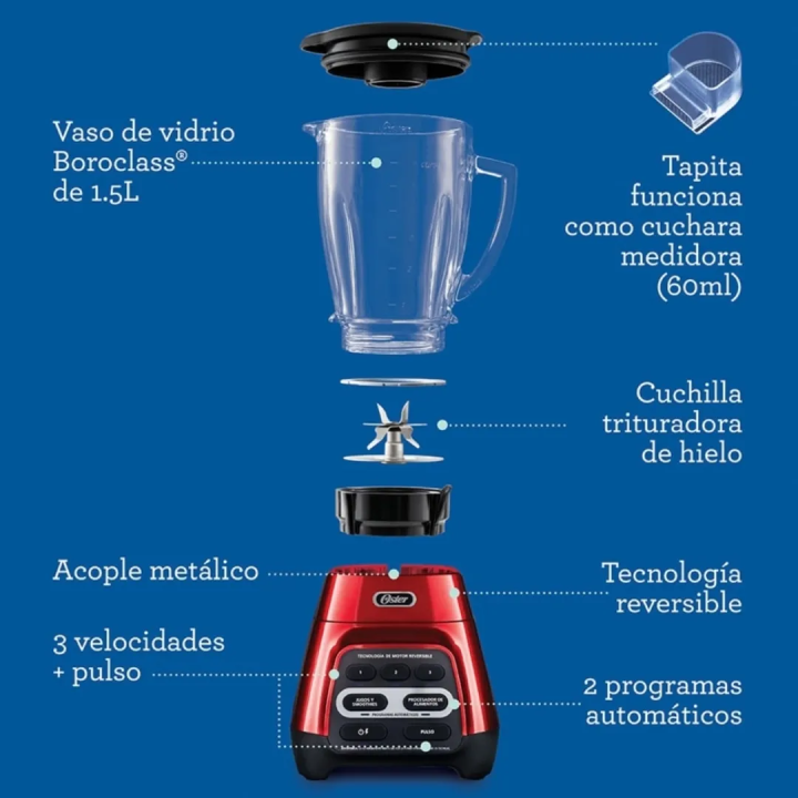 Licuadora Oster Reversible Blend-N-Go 1000W Roja | Jared