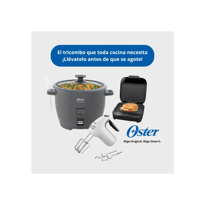 Tricombo Oster Cocina Práctica | Arrocera + Batidora + Sandwichera