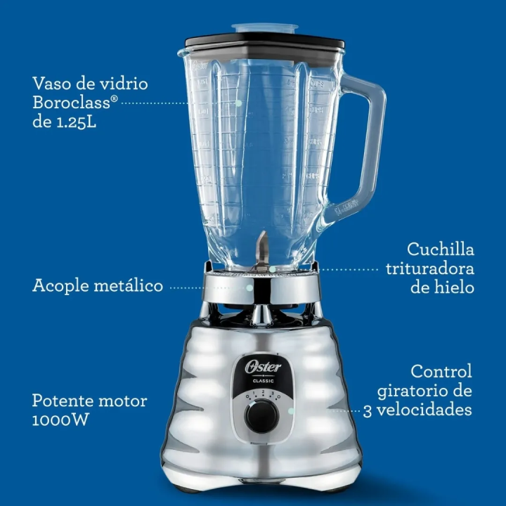 Licuadora Oster Clásica Cromada BLST4655-053 de 3 Velocidades