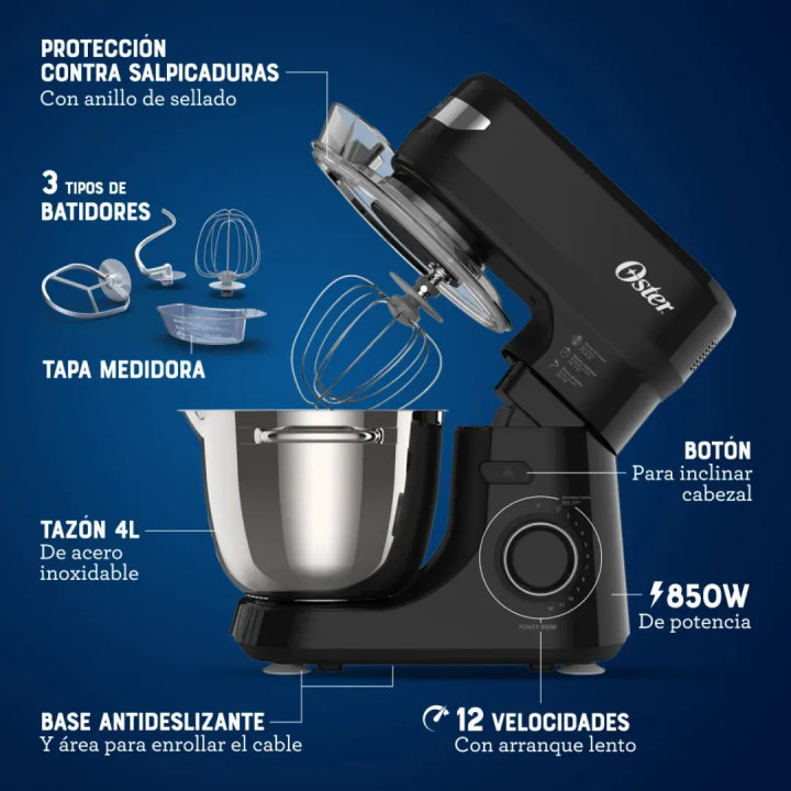 Batidora Planetaria Oster FPSTSMPL2B-053 850W 4L Negra